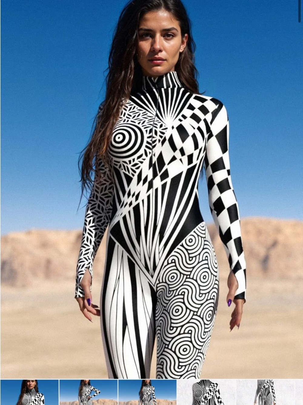 Black & White Geometric Long-Sleeve Jumpsuit